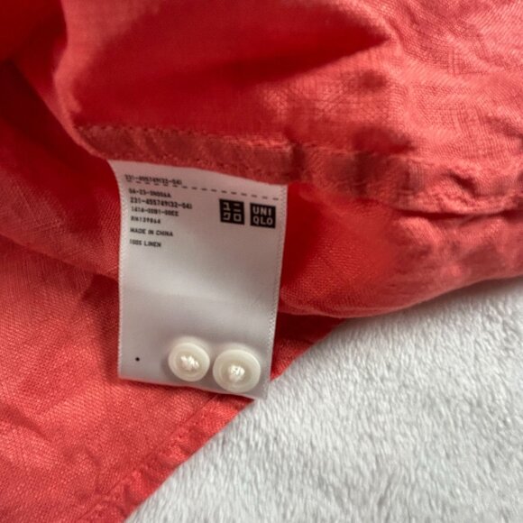 Uniqlo Womens Red 100% Linen Button-Up Long-Sleeve Shirt XXL Lightweight Casual - Picture 4 of 8